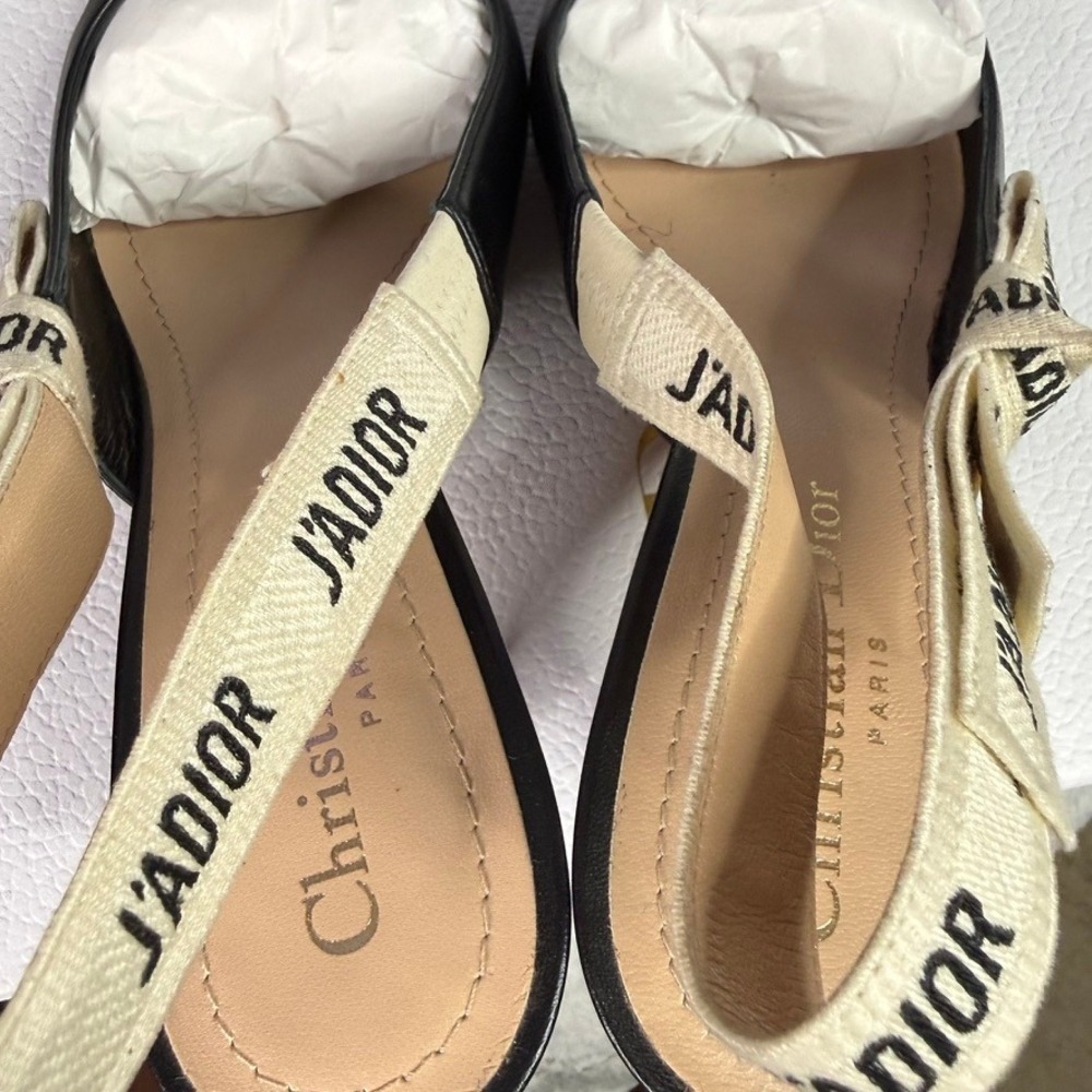 Christian Dior JAdior Slingback Heels Black Lambskin Ribb Size 37 - Picture 7 of 10